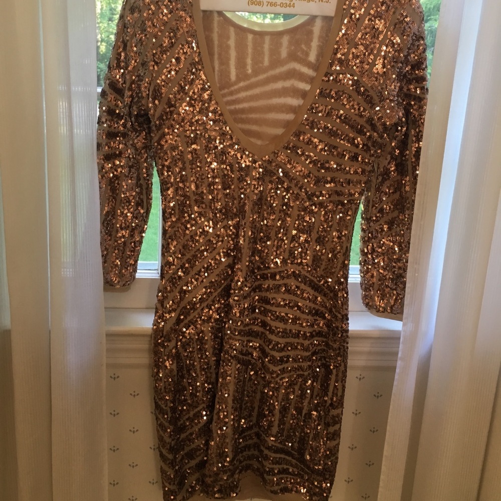 Gold beaded mini dress